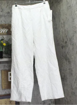 NEW Calvin Klein Pinstriped Pleated Pants Linen Blend Lined White / Khaki 14 thumbnail 1