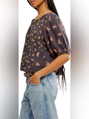 NWT Free People Chloe Mixed Print Back Cutout Top ~ Size Medium thumbnail 5