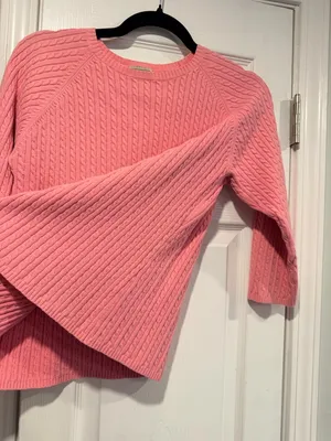 L.L. Bean Size L Pink Crew Neck Cable Knit 3/4 Sleeve Cotton Pullover Sweater thumbnail 4