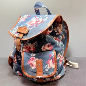 Candie’s Floral Canvas Cargo Pocket Backpack Blue Orange Y2K thumbnail 4
