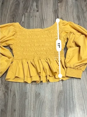 Free People mustard Yellow Smocked Peplum Blouse. thumbnail 10