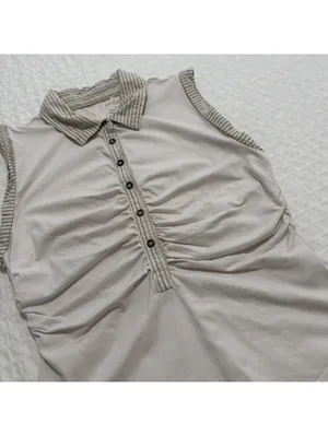 Pilcro Ruched Varsity Polo Tank Top Sleeveless Off White Sz M Medium thumbnail 2