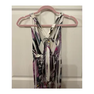 Doki Geki Watercolor Floral Maxi Dress Purple Racerback Empire Waist Resort, S thumbnail 6