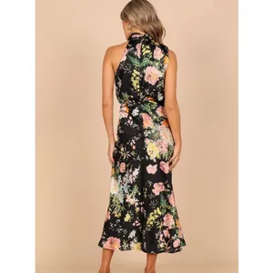 Petal & Pup Black Floral Halter Midi Dress with Pink and Yellow Blooms thumbnail 2