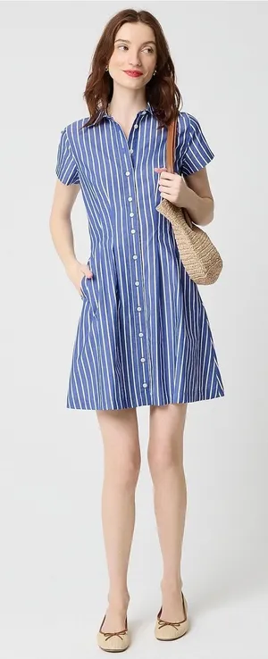 J. Crew Striped poplin pleated shirt-dress thumbnail 1