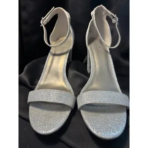 Worthington Beckwith Silver Glitter Block Heel Sandals Ankle Strap‎ Womens 11M thumbnail 4