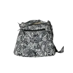 Black And White Paisley Crossbody Bag. Zips & Snaps, Adjustable Strap. thumbnail 2