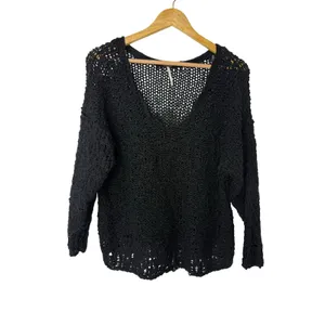 Free People Best Of You V-Neck Sweater Black Open Knit Slouchy Boho XS thumbnail 2