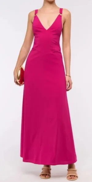 Abercrombie Fitch Dipped-Waist Hardware Maxi Dress Magenta Tie-Back Size XL thumbnail 1