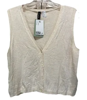Divided Knit Button Up Lightweight Sweater‎ Vest Size Medium Cream Soft NWT thumbnail 1