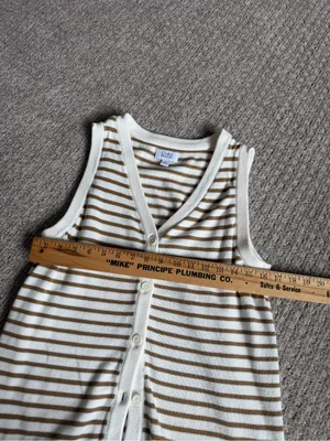 Cotton Striped Button-Front Knit Vest in Cream and Tan size M thumbnail 3