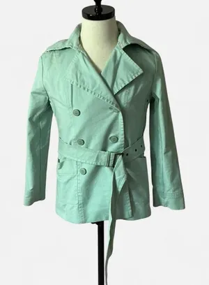 Y2K Calvin Klein Mint Green Trench Coat Belted Double Spring Lightweight‎ Jacket thumbnail 1