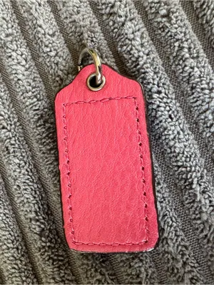 Coach Red Leather Silver Embossed Rare 2” Fob Hang tag Charm Keychain Bag Purse thumbnail 3