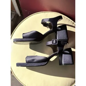 Unlisted Navy Blue Satin Block Heel‎ Sandals Strap Platform U47253 Size 10 thumbnail 4