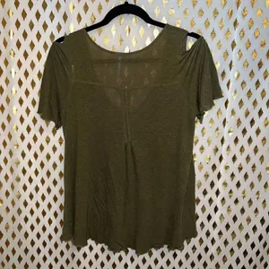 Free People Bittersweet Cold Shoulder Gold Green Short Sleeve Top blouse size XS thumbnail 8