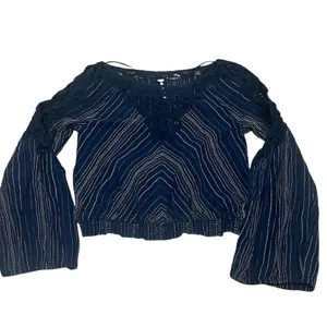 Free People Women's Navy Striped Blouse V-Neck Balloon Sleeve S thumbnail 6