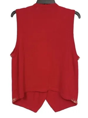 VTG Claudia D Beaded Sweater Vest Red Floral Pearl Embellished Large thumbnail 3