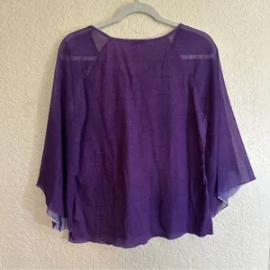 Chico's Top Purple 1‎ Women Embellished Sheer Bell Sleeve Boho thumbnail 7