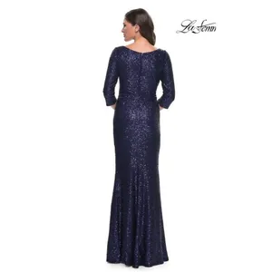 La Femme Navy Sequin Ruched V-Neck Evening Gown Dress Size 14 thumbnail 12