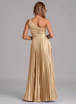 Champagne Gold Lyrica One shoulder satin dress - Size A4 thumbnail 4
