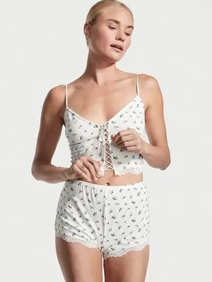 Victoria’s Secret Blue and White Floral Bow Top & Short Set thumbnail 5