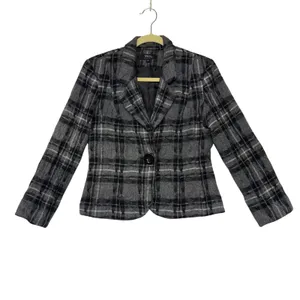 Tribal Womens Grey Black Plaid‎ Single Button Blazer Jacket Size 6 Professional thumbnail 2