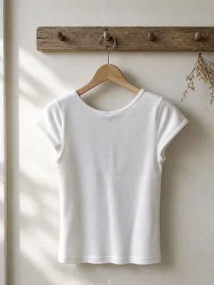 Dynamic Slim White Ribbed V-Neck Tee thumbnail 3