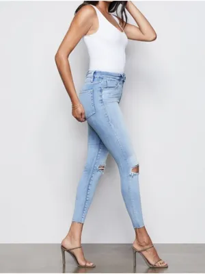Good American Good Waist Crop Raw Edge Blue352 Ripped Distressed High-Rise Waist thumbnail 4