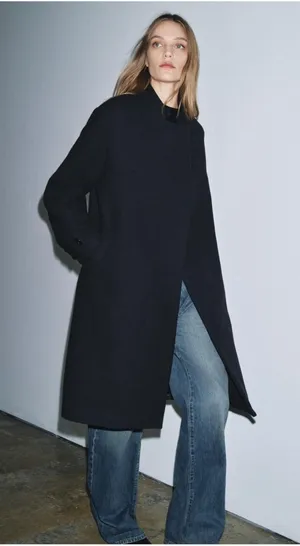 NWT ZARA ZW‎ Collection Black Wool Blend Coat Women's M Quiet Luxury thumbnail 1