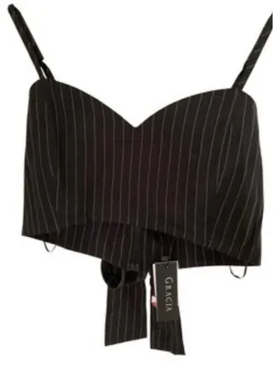 NWT Gracia pinstripe crop top size large Black thumbnail 1