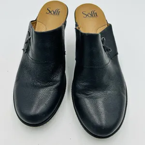SOFFT Clog Mule 3" Heels Womens 9M Black Pebble Leather Slip On thumbnail 1