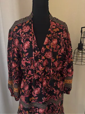 Alice + Olivia Sedona Floral Silk Blend Boho Mini Dress Tassel Tie Size 2 thumbnail 4