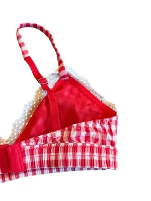 Colsie Red White Plaid Check Two Piece Outfit Set Crop Top Shorts Lace Size XS thumbnail 11