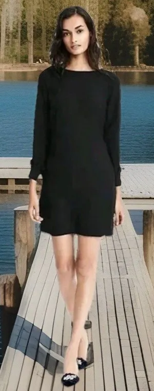 Chic Banana Republic Pleated Ruffle Cuff Sheath Dress Lined Pockets Black‎ SZ 2 thumbnail 1
