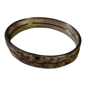 Conch Shell Inlay Pair of Bangle Bracelets 2.6” inside diameter Brown thumbnail 3