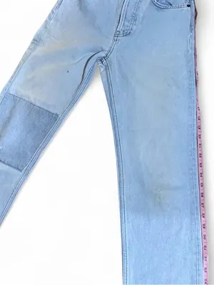 Reformation Cynthia Patch High Rise Straight Leg Distressed Tahoe Wash Denim 24 thumbnail 4