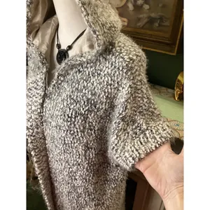 Eva's Tree Gray White Popcorn Knit Hooded Zip Front Vest Cardigan Large ETVCF15 thumbnail 3