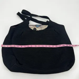 The Sak black crochet shoulder bag woven waffle knit fun interior outer zipper thumbnail 4