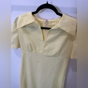 VINTAGE 60s Yellow Jacquard Empire Waist Mod Dress Large thumbnail 11
