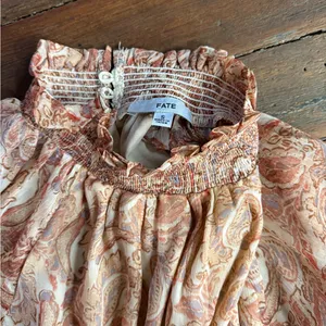 FATE Paisley Smocked Ruffle Neck Balloon Sleeve Flounce Mini Dress Sz S🧡🍄 thumbnail 10