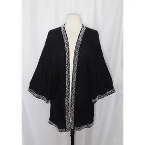 Anthropologie LEIFNOTES Twirled Trim Beaded Kimono Cardigan Sweater Black Small thumbnail 2