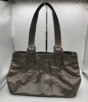 Coach PLEATED METALLIC GREY LARGE SHOULDER BAG thumbnail 1