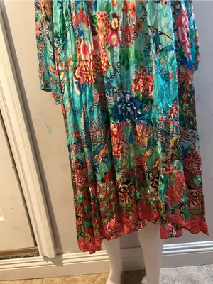 Vibrant Floral Tiered Maxi Dress in Teal and Coral thumbnail 4