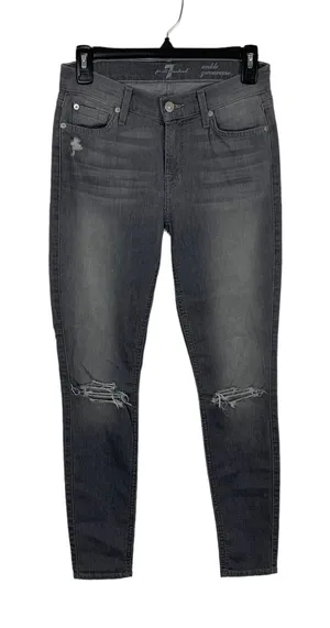 7 For All Mankind Ankle Guinevere‎ Gray Distressed Skinny Jeans 24 thumbnail 1