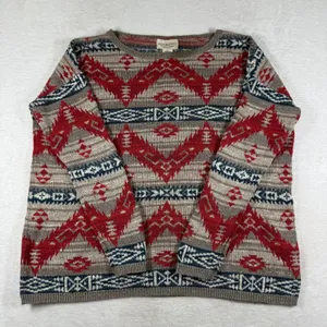 Denim & Supply Ralph Lauren Southwestern Aztec Cotton Knit Sweater Red Gray L thumbnail 1