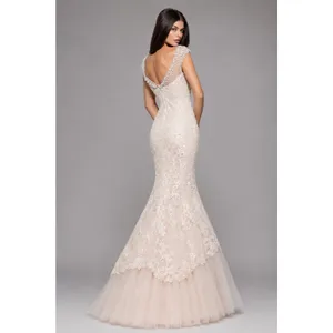 Sherri Hill 51114 Ivory‎ Lace Mermaid Gown – Beaded Cap Sleeve Formal Dress Sz 4 thumbnail 3