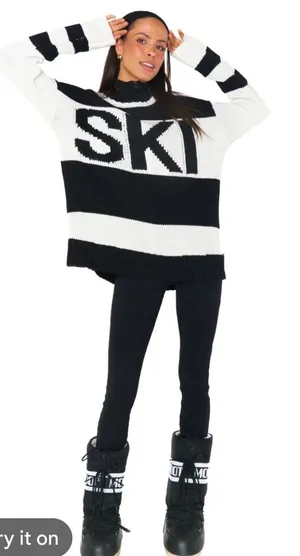 Show Me Your Mumu Ski oversized Sweater black and white knit block design XXL thumbnail 1