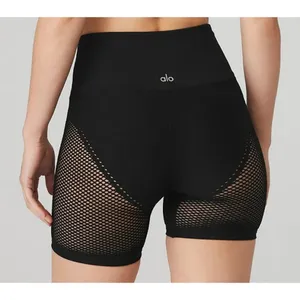 Alo Seamless High-Waist Limitless Open Air Shorts Black Edgy Sheer Mesh Cut-Outs thumbnail 4