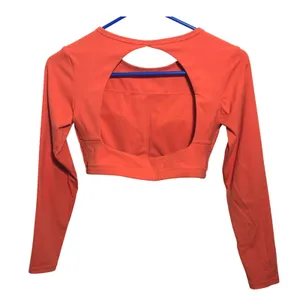 Aoxjox Clarissa‎ Backless Long Sleeve Crop Top Orange Gym Yoga XS thumbnail 5