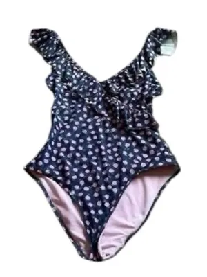 Aerie One Piece Swimsuit Medium Floral Ruffle V Neck Pink Green Bathing Suit thumbnail 2